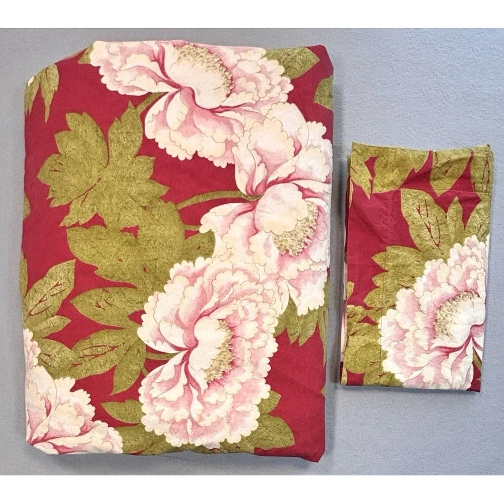 Sydney Pottery Barn King Duvet Cover Red Raspberry Pink White Peony + 1 Sham